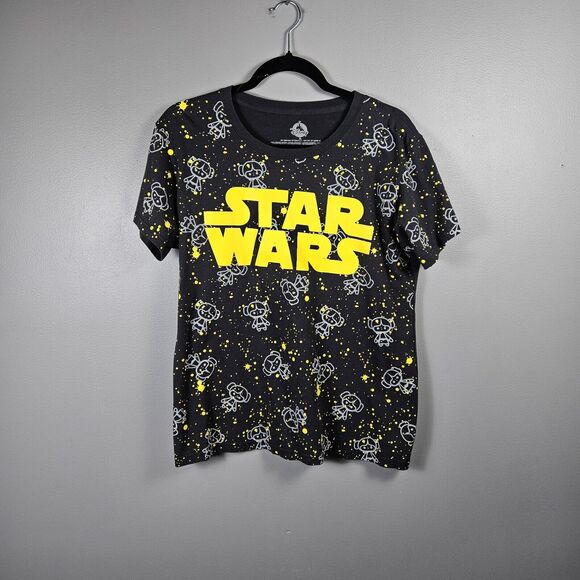 Disney Star Wars Princess Leia Tsum Tsum Womens XL Black T Shirt Yellow Splatter - Picture 1 of 5